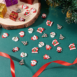 シリコンカボション60個、6つのスタイル  DIYジュエリーアクセサリー  クリスマスのために  家と木と鐘とサンタクロースと雪だるま  混合図形  22~24.5x17~21.5x3.5~6mm  10個/スタイル&nbsp;SIL-FG0002-40