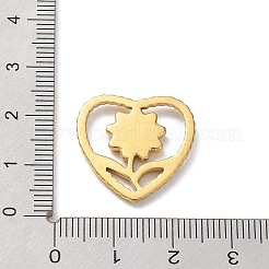 イオンプレーティング（IP）304ステンレススチールカボション  花とハート  18KGP本金メッキ  21x21x2mm&nbsp;STAS-M323-50G