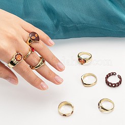 9個9スタイルのハート＆カーブチェーン＆オーバルリング  合金エナメル＆ラインストーンフィンガー指輪＆カフ指輪  ゴールドカラー  ミックスカラー  内径：17~18.1mm  1個/スタイル&nbsp;RJEW-LS0001-57