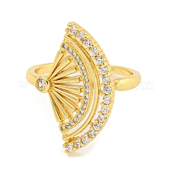 Fan Brass Micro Pave Clear Cubic Zirconia Open Cuff Rings for Women&nbsp;RJEW-L121-032G