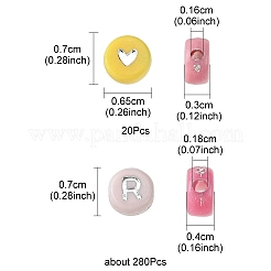 不透明なアクリルビーズ  ライン入り  フラットラウンド、ランダムな文字/ハート付き  ミックスカラー  6.5~7x7x3~4mm  穴：1.6~1.8mm  300個/袋&nbsp;MACR-YW0002-65