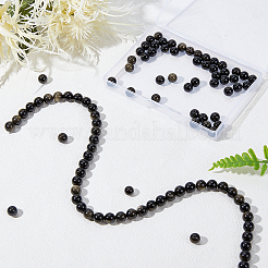 Natural Golden Sheen Obsidian Round Beads Strnads&nbsp;G-OC0001-74