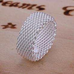 女性のためのファッショナブルな真鍮製のメッシュの指輪  銀色のメッキ  usサイズ6（16.5mm）&nbsp;RJEW-BB13216-6