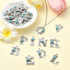 26個 26スタイル合金樹脂模造合成ターコイズペンダント  文字チャーム  アンティークシルバー  a～zの文字  25~30x19~30.5x4.5~5mm  穴：3mm  1個/スタイル&nbsp;FIND-CJ0002-31