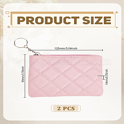 菱形模様のPUレザージップポーチ2個  女性用合金キーホルダー付き財布  ピンク  96x128x14mm&nbsp;ABAG-LP0001-82A