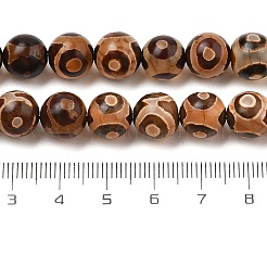 天然チベット3目dziアゲートビーズ連売り  ラウンド  染め＆加熱  砂茶色  10~10.5mm  穴：1.2mm  約35個/連  13.70''（34.8センチメートル）&nbsp;G-A240-A03-02
