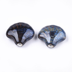手作りの陶器ビーズ  ファンシーアンティーク施釉磁器  シェル  カラフル  28~29x32~33x12.5~14mm  穴：3~3.5mm&nbsp;X-PORC-S498-36A