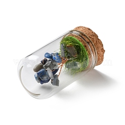 Natural Lapis Lazuli Chips Money Tree in Dome Glass Bell Jars with Wood Base Display Decorations&nbsp;DJEW-K030-02B