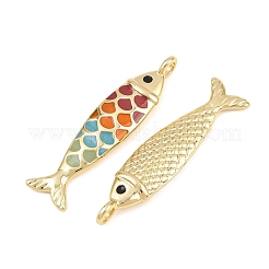 真鍮製エナメルペンダント  魚のチャーム  ラックめっき  長持ちメッキ  鉛フリー＆カドミウムフリー  18KGP本金メッキ  カラフル  41x11x6mm  穴：3.3mm&nbsp;KK-CBA3297-05C-G05