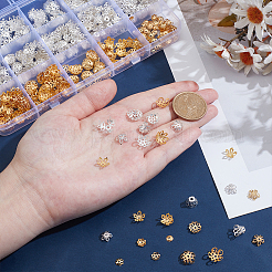 715 個 13 スタイルのアイロンビーズキャップ  花  ゴールドカラー  5~11x1.5~6mm  穴：0.5~2mm  55個/スタイル&nbsp;IFIN-ME0001-04