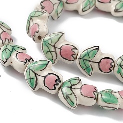 手作り陶器ビーズ連売り  手描きの陶器ビーズ  チューリップの花  薄緑  16x14.5x7.5mm  穴：1.6mm  約20個/連  12.60インチ（32cm）&nbsp;PORC-F008-01