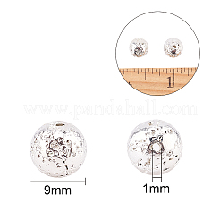 電気メッキされた天然溶岩岩ビーズ連売り  ラウンド  バンピー  銀メッキ  9mm  穴：1mm  約141個/箱&nbsp;G-NB0001-94C
