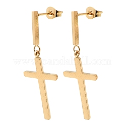 クロス304ステンレススチールダングルスタッドピアス  イオンプレーティング（ip）  18KGP本金メッキ  40.5x14mm&nbsp;EJEW-G453-12G
