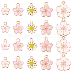 100個5スタイルアロイエナメルペンダント  花のチャーム  ライトゴールド  ピンク  12.5~20.5x10~17.5x1.5~2mm  穴：1.2~2mm  20個/スタイル&nbsp;ENAM-BM0001-06