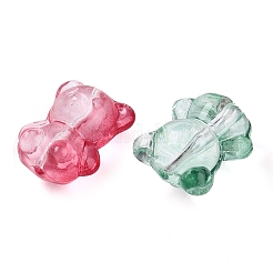 透明ガラスビーズ  クマ  グラデーションカラー  ミックスカラー  14x12x9.5mm  穴：1~1.2mm&nbsp;GLAA-N001-77