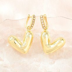 真鍮製マイクロパヴェクリアキュービックジルコニアフープピアス  ハート  鉛フリー＆カドミウムフリー  長持ちメッキ  ラックめっき  18KGP本金メッキ  42.5x28mm&nbsp;EJEW-G471-30A-G