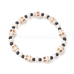 3Pcs 3 Colors Synthetic Turquoise & Glass Seed Beads Bracelets&nbsp;BJEW-JB12170