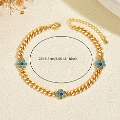 Brass Enamel Flower Link Chain Anklets for Women&nbsp;OS0733