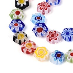 ハンドメイドミッレフィオーリ ランプワークビーズ連売り  六角  カラフル  6x6~7x3mm  穴：0.8mm  約64~65個/連  14.76~15.16''（37.5~38.5センチメートル）&nbsp;LAMP-T022-13A