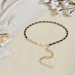 1Pc Black PU Leather & Alloy Twisted Waist Body Chains for Woman&nbsp;DIY-CL0001-10