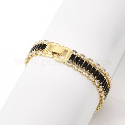 Cubic Zirconia Rectangle Link Chains Triple Layer Multi-strand Bracelet&nbsp;BJEW-G668-01G