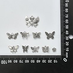 100pcs10スタイルチベットスタイル亜鉛合金ペンダント  バタフライチャーム  アンティークシルバー  7~21x7~21.5x1~2mm  穴：1.6mm  10個/スタイル&nbsp;TIBEP-CJ0002-91