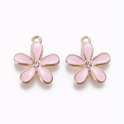 合金エナメルチャーム  ラインストーン付き  花  ライトゴールド  ミックスカラー  20.5x18x2.5mm  穴：1.8mm&nbsp;ENAM-L017-F