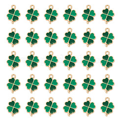 50本合金エナメルペンダント  ゴールドカラー  クローバー  グリーン  18x12x1.3mm  穴：1.8mm&nbsp;ENAM-TA0003-72
