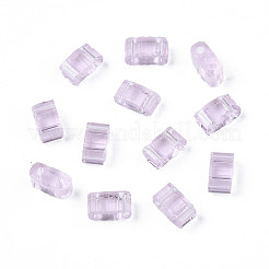 2穴透明ガラスシードビーズ  長方形  ピンク  4.5~5.5x2~2.5x2mm  穴：0.5~0.8mm&nbsp;SEED-N004-002-C01