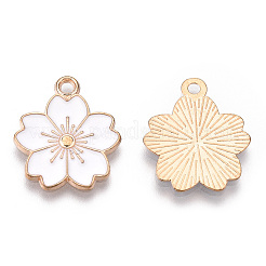合金エナメルチャーム  さくらの花  ライトゴールド  ホワイト  20.5x17.5x1.5mm  穴：2mm&nbsp;ENAM-S121-115N