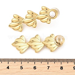 304ステンレススチールプラスチック模造真珠タッセルスタッドピアス女性用  18KGP本金メッキ  40.5x14.5mm&nbsp;EJEW-U068-04G