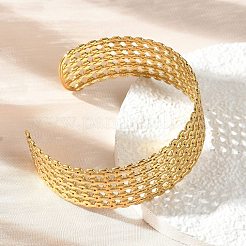 女性用 304 ステンレススチール製中空カフバングル  PVD真空メッキ  長持ちメッキ  ゴールドカラー  内径：2x2-1/4インチ（5.2x5.7cm）&nbsp;BJEW-Z096-01G