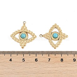 合成ターコイズアイペンダント  イオンプレーティング（IP）304ステンレス鋼製金具  18KGP本金メッキ  23x21x3.5mm  穴：1.5mm&nbsp;STAS-I325-138G