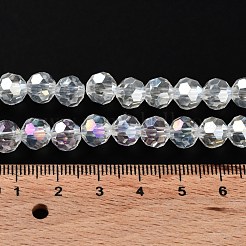 多面カット電気メッキガラスラウンドビーズ連売り  ABカラーメッキ  クリアAB  8x7mm  穴：1mm  72個/連  21.2インチ&nbsp;X-EGLA-R016-8mm-25