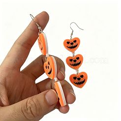 ハロウィン用アクリル製カボチャ型ドロップピアス（女性用）  サンゴ  94x24mm&nbsp;WGA1805-01