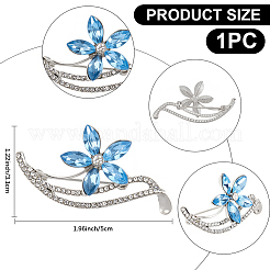 1個の花合金ラインストーンブローチ  多面カット  プラチナ  31x50mm&nbsp;JEWB-CP0001-45