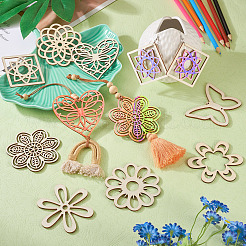 24pcs 12 Styles Unfinished Natural Poplar Wood Filigree Joiners Links&nbsp;WOOD-TA0001-81