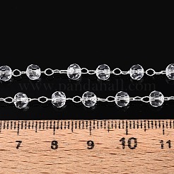 手作りのガラスファセットラウンドビーズチェーン  銀真鍮チェーン付き  ハンダ付け  スプールで  銀  4x4mm  約82.02フィート（25m）/ロール&nbsp;CHC-ZX005-05S