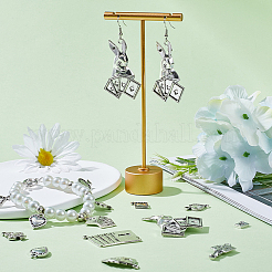72pcs9スタイルチベットスタイルアロイペンダント  トランプのチャーム  アンティークシルバー  14.5~47x6.5~34x6.5mm  穴：1.5~2.8mm  8個/スタイル&nbsp;FIND-SC0006-64