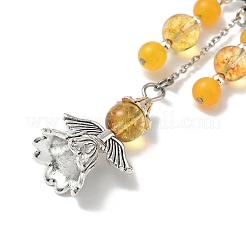 3Pcs Natural Quartz Crystal & Amethyst & Malaysia Jade Round Beads & Alloy Angel Bookmarks&nbsp;AJEW-JK00392