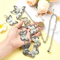 バタフライリンクチェーン ウエストチェーン 樹脂  合金チェーンベルトスカートドレスオーバーコートアクセサリー  アンティークシルバー  22-1/8インチ（56.2cm）&nbsp;AJEW-CJC0006-02AS