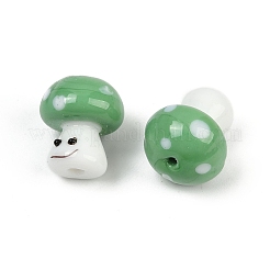 手作りランプワークビーズ  笑顔のキノコ  薄緑  16x14mm  穴：1.8mm&nbsp;LAMP-B028-06F