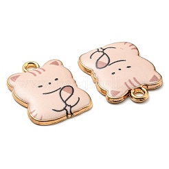 プリント合金ペンダント  ゴールドカラー  カドミウムフリー＆ニッケルフリー＆鉛フリー  猫の形のチャーム  ミスティローズ  22x17x3mm  穴：2mm&nbsp;ENAM-L042-07G-05