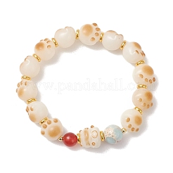 Cat Paw Shape Natural Bodhi Root & Carnelian & Synthetic Imperial Jasper Beaded Stretch Bracelets for Women&nbsp;BJEW-TA00732