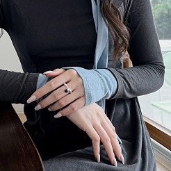 S925 スターリングシルバー オープンカフリング 女性用  天然染色と加熱処理を施した黒瑪瑙を使用  ラウンド  銀  usサイズ5 1/2(16.1mm)&nbsp;RJEW-M164-03