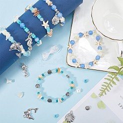 天然の海の貝殻を使った重ね付けできるブレスレットの作り方キット  合成マグネサイト & ターコイズ ストレッチ ブレスレット、合金チャーム付き  ミックスカラー  2x4x4.5mm  穴：0.7mm&nbsp;DIY-SC0024-31