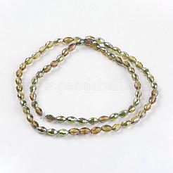 電気メッキガラスビーズセット  半分メッキ  多面カット  オーバル  ゴールデンロッド  6x4mm  穴：1mm  約65~68個/連  13.7~14.3インチ&nbsp;EGLA-J013-4x6mm-H29