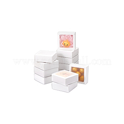 透明カバー付き厚紙製引き出しギフト収納ボックス  長方形  ホワイト  完成品：8.3x8.3x3.2cm&nbsp;CON-WH0092-72A-01