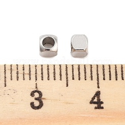 変色しない201ステンレススチールビーズ  キューブ  ステンレス鋼色  3x3x3mm  穴：2mm&nbsp;STAS-Z078-05P