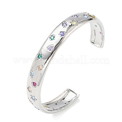 Brass Micro Pave Cubic Zirconia Cuff Bangles for Women&nbsp;BJEW-A172-03P
